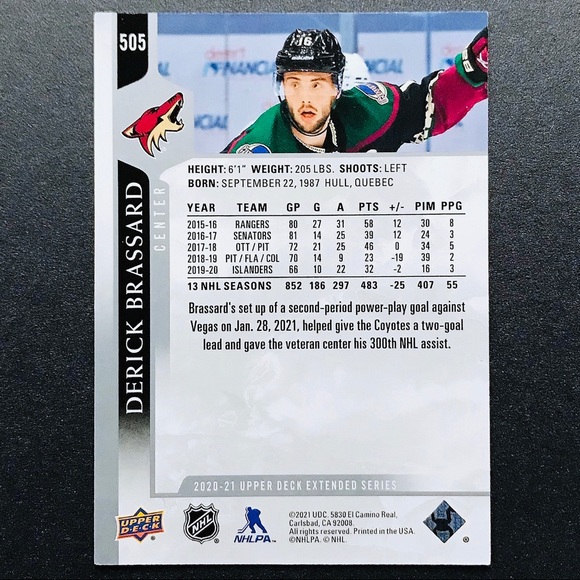 Derick Brassard - 2020-21 Upper Deck #505 - Picture 2 of 2